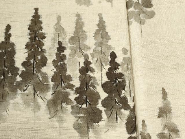 平和屋着物●色留訪問着　紬地　手描き　樹林文　正絹　逸品　CABM4149yc