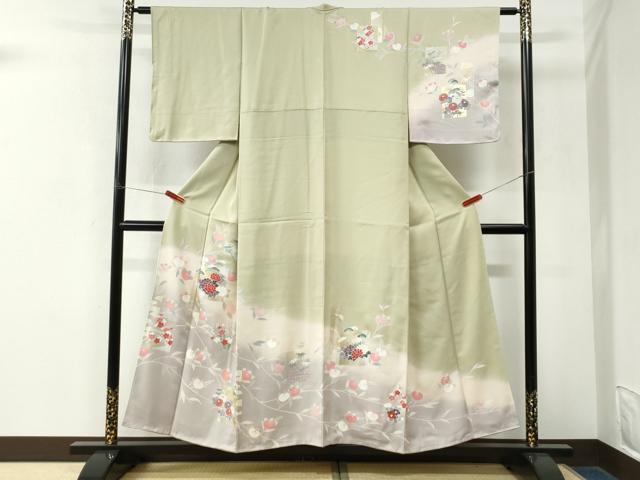 平和屋着物●訪問着　色紙枝橘花文　暈し染め　金銀彩　正絹　逸品　未使用　CABM4152yc