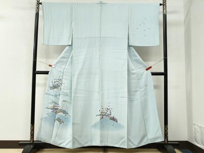 平和屋着物●本加賀友禅作家　金丸充夫　訪問着　飛鳥舟風景文　暈し染め　正絹　逸品　CABM4156yc