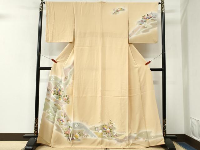 平和屋着物●訪問着　流水草花文　暈し染め　金彩　正絹　逸品　CABM4163yc