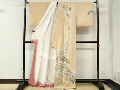 平和屋着物●訪問着　流水草花文　暈し染め　金彩　正絹　逸品　CABM4163yc