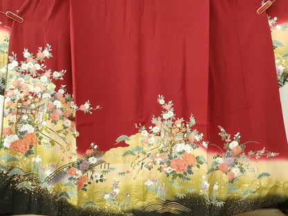平和屋着物●豪華振袖　駒刺繍　渡り橋御所車浜松花文　暈し染め　金彩　正絹　逸品　CABM4164yc
