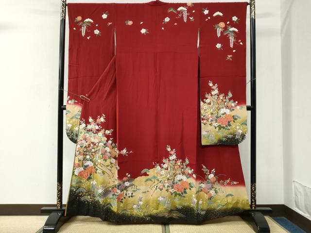 平和屋着物●豪華振袖　駒刺繍　渡り橋御所車浜松花文　暈し染め　金彩　正絹　逸品　CABM4164yc