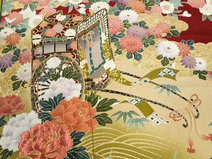 平和屋着物●豪華振袖　駒刺繍　渡り橋御所車浜松花文　暈し染め　金彩　正絹　逸品　CABM4164yc