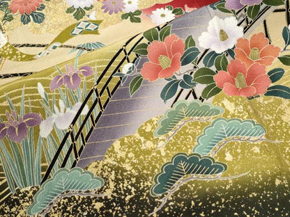 平和屋着物●豪華振袖　駒刺繍　渡り橋御所車浜松花文　暈し染め　金彩　正絹　逸品　CABM4164yc