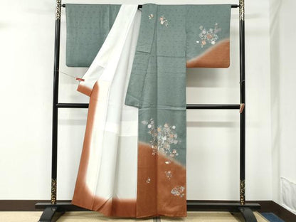 平和屋着物●訪問着　総刺繍　地紙吉祥草花文　暈し染め　正絹　逸品　CABM4166yc