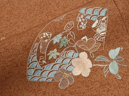 平和屋着物●訪問着　総刺繍　地紙吉祥草花文　暈し染め　正絹　逸品　CABM4166yc