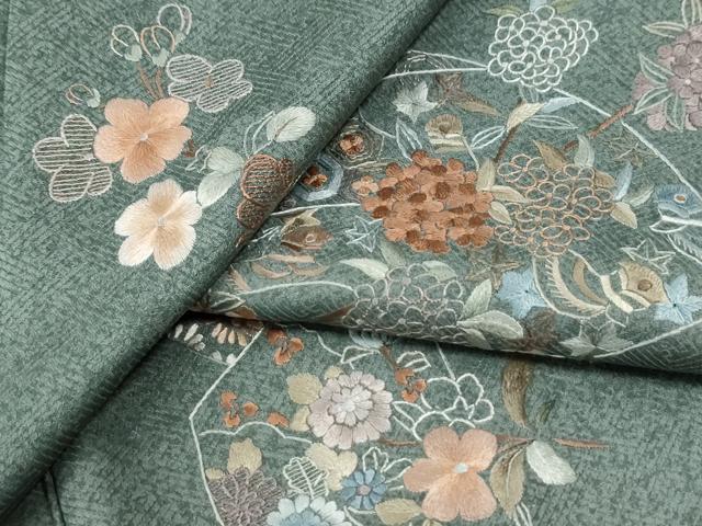 平和屋着物●訪問着　総刺繍　地紙吉祥草花文　暈し染め　正絹　逸品　CABM4166yc
