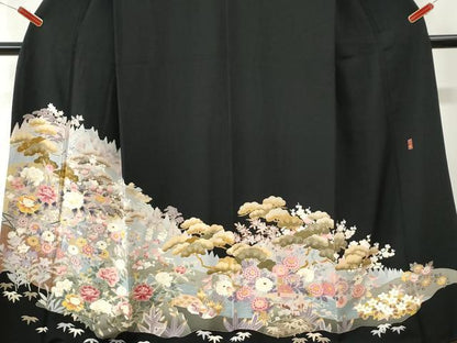 平和屋着物●本加賀友禅作家　村上信幸　黒留袖　樹林松竹梅草花文　正絹　逸品　CABM4169yc