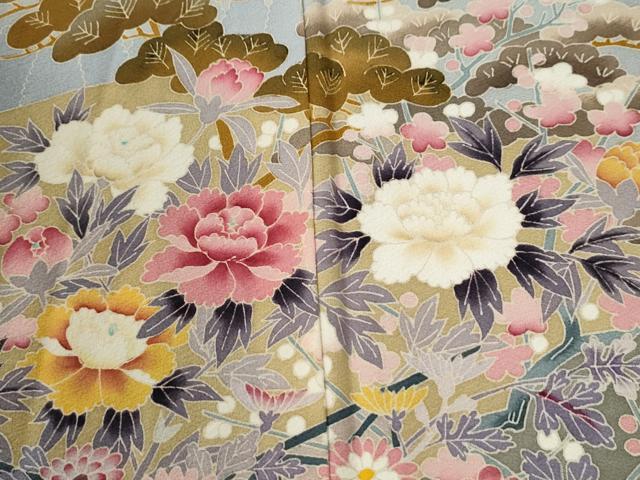 平和屋着物●本加賀友禅作家　村上信幸　黒留袖　樹林松竹梅草花文　正絹　逸品　CABM4169yc