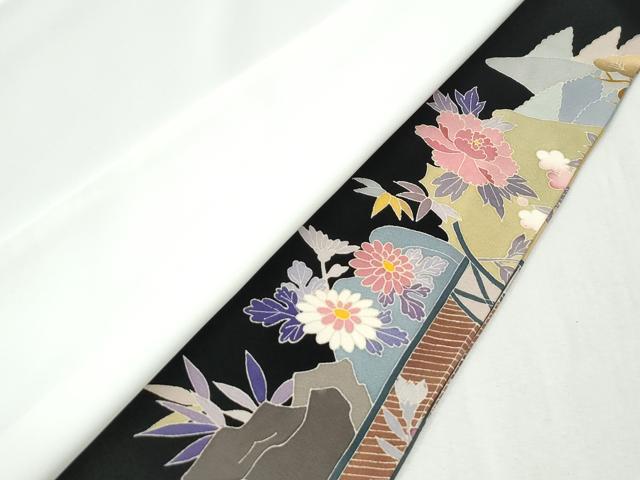 平和屋着物●本加賀友禅作家　村上信幸　黒留袖　樹林松竹梅草花文　正絹　逸品　CABM4169yc