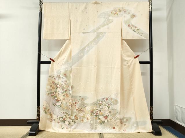 平和屋着物●訪問着　霞吉祥草花文　暈し染め　金彩　ロング丈　正絹　逸品　CABM4171yc