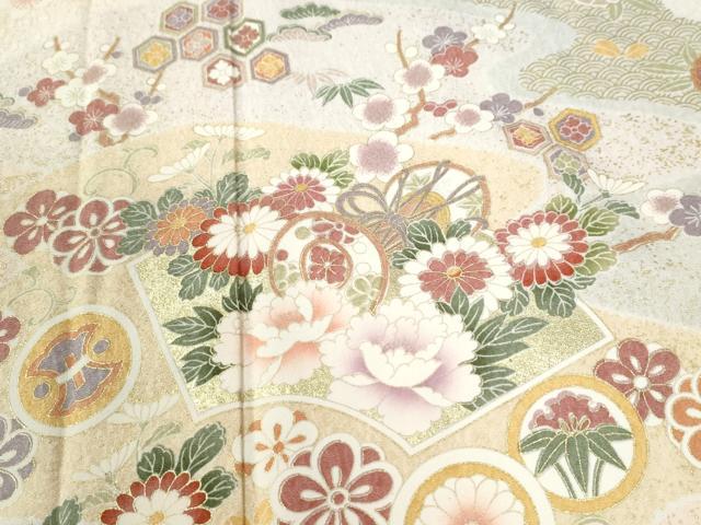 平和屋着物●訪問着　霞吉祥草花文　暈し染め　金彩　ロング丈　正絹　逸品　CABM4171yc