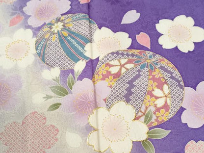 平和屋着物●豪華振袖　駒刺繍　毬舞桜文　暈し染め　金彩　正絹　逸品　CABM4172yc