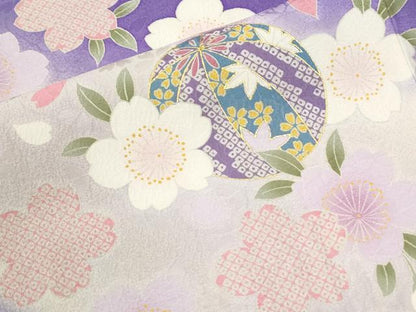 平和屋着物●豪華振袖　駒刺繍　毬舞桜文　暈し染め　金彩　正絹　逸品　CABM4172yc