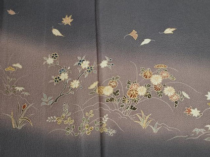平和屋着物●訪問着　草花文　暈し染め　金彩　鬼しぼ縮緬　正絹　逸品　CABM4173yc