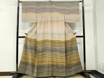 平和屋着物●訪問着　よろけ縞　暈し染め　正絹　逸品　CABM4175yc