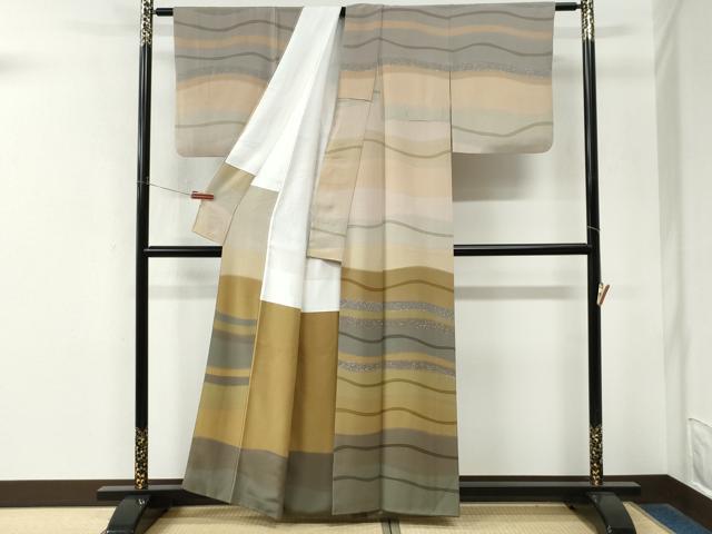 平和屋着物●訪問着　よろけ縞　暈し染め　正絹　逸品　CABM4175yc