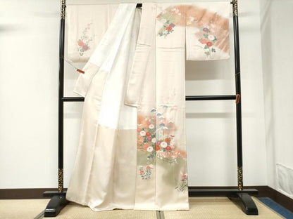 平和屋着物●訪問着　駒刺繍　風景花文　暈し染め　金彩　正絹　逸品　CABM4178yc