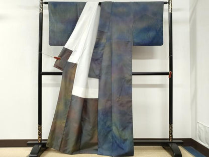平和屋着物●訪問着　紬地　霞遠山樹林文　正絹　逸品　CABM4184yc