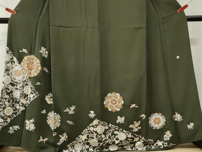 平和屋着物●色留訪問着　作家物　駒刺繍　飛鳥花唐草文　金彩　正絹　逸品　CABM4201yc