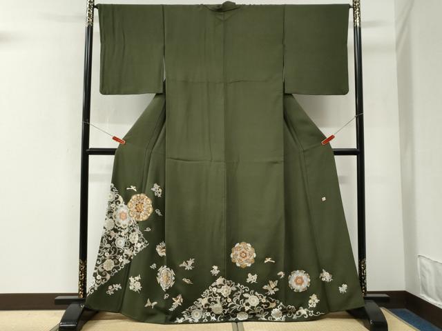 平和屋着物●色留訪問着　作家物　駒刺繍　飛鳥花唐草文　金彩　正絹　逸品　CABM4201yc