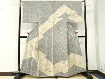 平和屋着物●訪問着　流水舟草花文　金彩　正絹　逸品　CABM4207yc