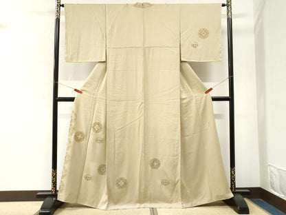 平和屋着物●訪問着　駒刺繍　黄金繭　松葉花文　金彩　正絹　逸品　未使用　CABM4209yc