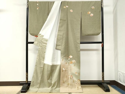 平和屋着物●訪問着　貝合わせ花文　暈し染め　金彩　ロング丈　正絹　逸品　未使用　CABM4210yc