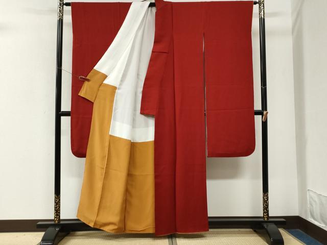 平和屋着物●豪華振袖　色無地　深緋色　正絹　逸品　CABM4212yc