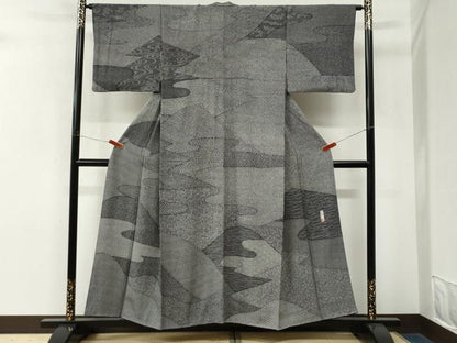 平和屋着物●重要無形文化財　人間国宝　中村勇二郎　訪問着　江戸小紋　遠山霞吉祥花文　黒地　正絹　逸品　CABM4219yc