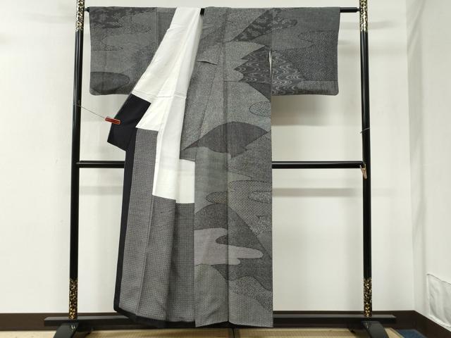 平和屋着物●重要無形文化財　人間国宝　中村勇二郎　訪問着　江戸小紋　遠山霞吉祥花文　黒地　正絹　逸品　CABM4219yc