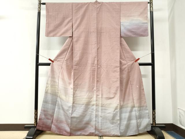 平和屋着物●石川県指定無形文化財　牛首紬　白山工房　手織り　訪問着　霞文　そごう扱い　正絹　逸品　CABM4227yc