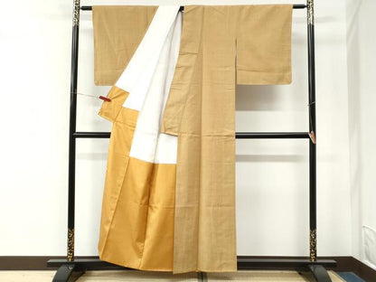平和屋着物●結城紬　色無地　黄橡色　正絹　逸品　未使用　CABM4228yc