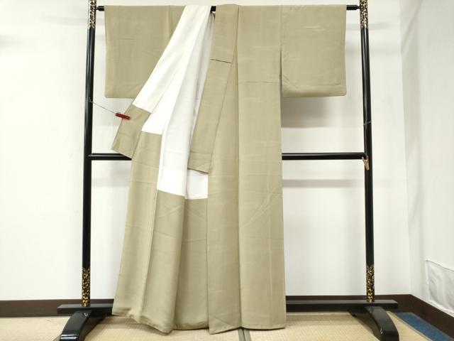 平和屋着物●上質な色無地　霞地紋　青朽葉色　正絹　逸品　CABM4241yc