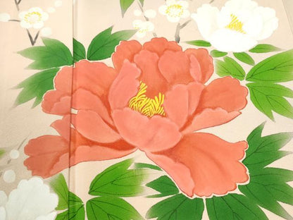 平和屋着物●訪問着　手描き　牡丹花文　暈し染め　正絹　逸品　未使用　CABM4242yc