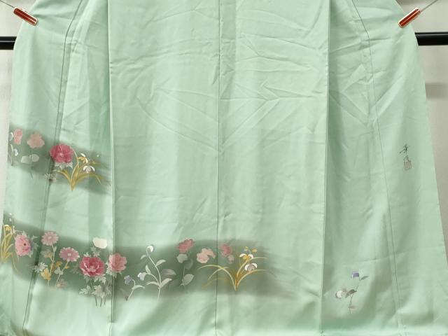 平和屋着物●巨匠　前田華清　手描き　訪問着　霞牡丹花文　暈し染め　ロング丈　正絹　逸品　CABM4248yc