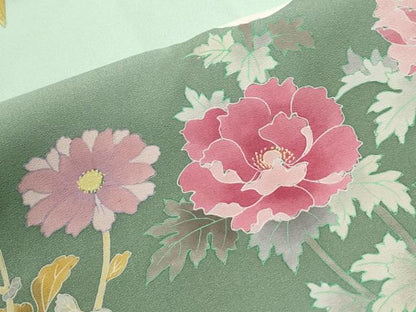 平和屋着物●巨匠　前田華清　手描き　訪問着　霞牡丹花文　暈し染め　ロング丈　正絹　逸品　CABM4248yc