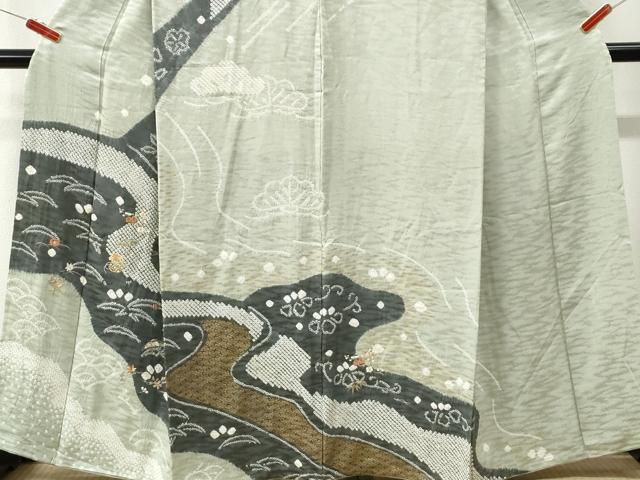平和屋着物●訪問着　絞り　刺繍　金嚢　芝草花文　金彩　正絹　逸品　CABM4253yc
