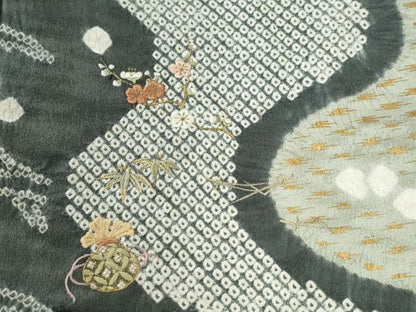 平和屋着物●訪問着　絞り　刺繍　金嚢　芝草花文　金彩　正絹　逸品　CABM4253yc