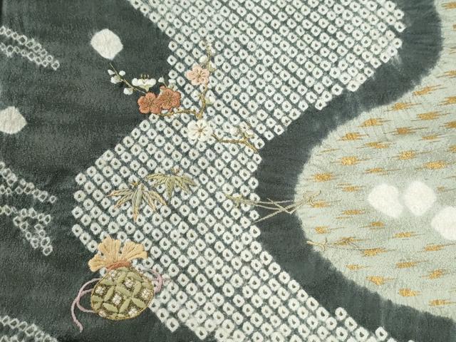 平和屋着物●訪問着　絞り　刺繍　金嚢　芝草花文　金彩　正絹　逸品　CABM4253yc