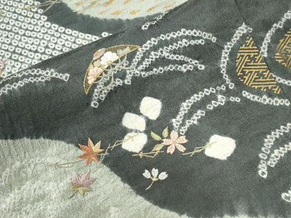 平和屋着物●訪問着　絞り　刺繍　金嚢　芝草花文　金彩　正絹　逸品　CABM4253yc