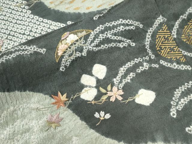 平和屋着物●訪問着　絞り　刺繍　金嚢　芝草花文　金彩　正絹　逸品　CABM4253yc