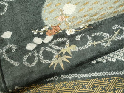 平和屋着物●訪問着　絞り　刺繍　金嚢　芝草花文　金彩　正絹　逸品　CABM4253yc