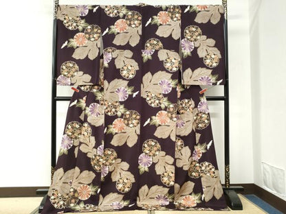 平和屋着物●上質な小紋　菊花文　金彩　鬼しぼ縮緬　ロング丈　正絹　逸品　CABM4254yc
