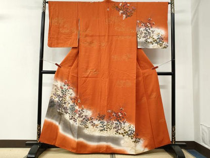 平和屋着物●訪問着　流水草花文　暈し染め　金彩　正絹　逸品　CABM4260yc