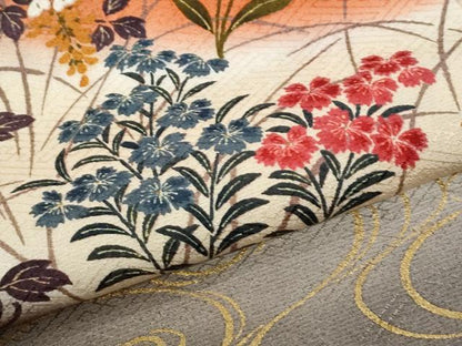 平和屋着物●訪問着　流水草花文　暈し染め　金彩　正絹　逸品　CABM4260yc