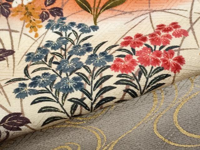 平和屋着物●訪問着　流水草花文　暈し染め　金彩　正絹　逸品　CABM4260yc