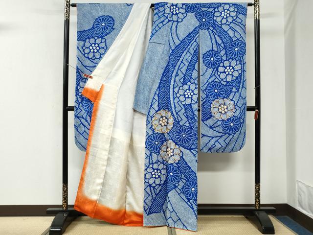 平和屋着物●豪華振袖　総絞り　駒刺繍　熨斗吉祥舞花文　正絹　逸品　CABM4262yc