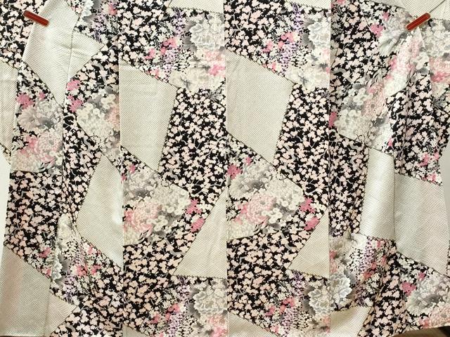 平和屋着物●豪華振袖　切嵌牡丹梅花文　黒地　金彩　正絹　逸品　CABM4269yc